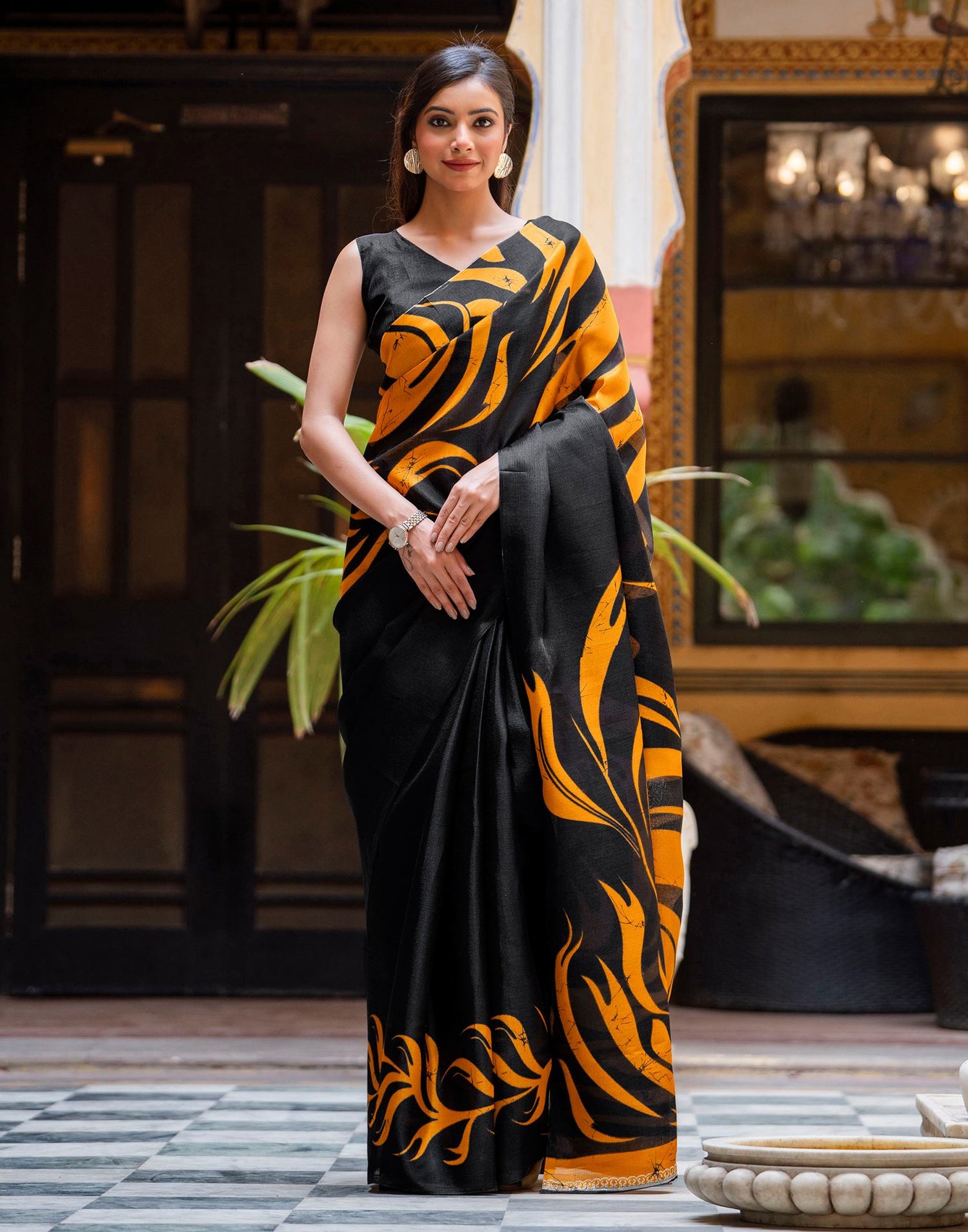 Black Khadi Printed Saree