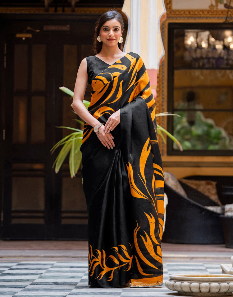 Black Khadi Printed Saree