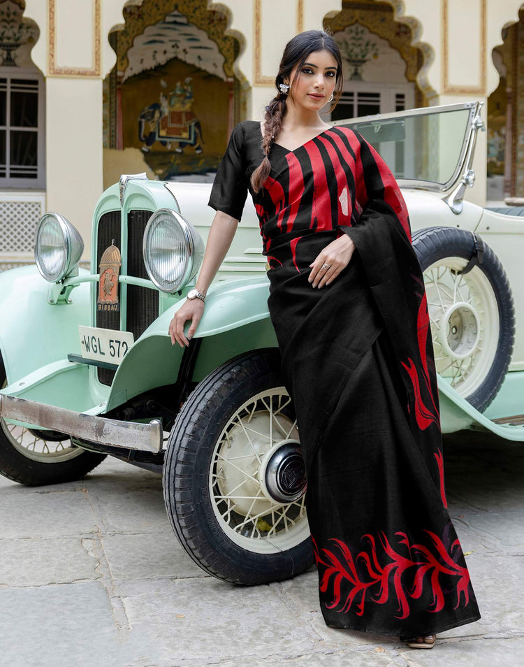 Black Khadi Printed Saree