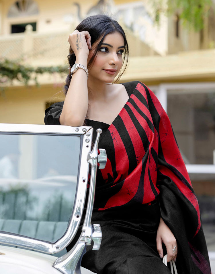 Black Khadi Printed Saree