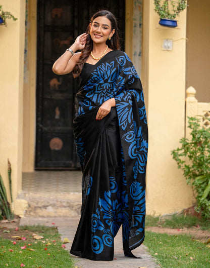 Black Khadi Floral Printed Saree
