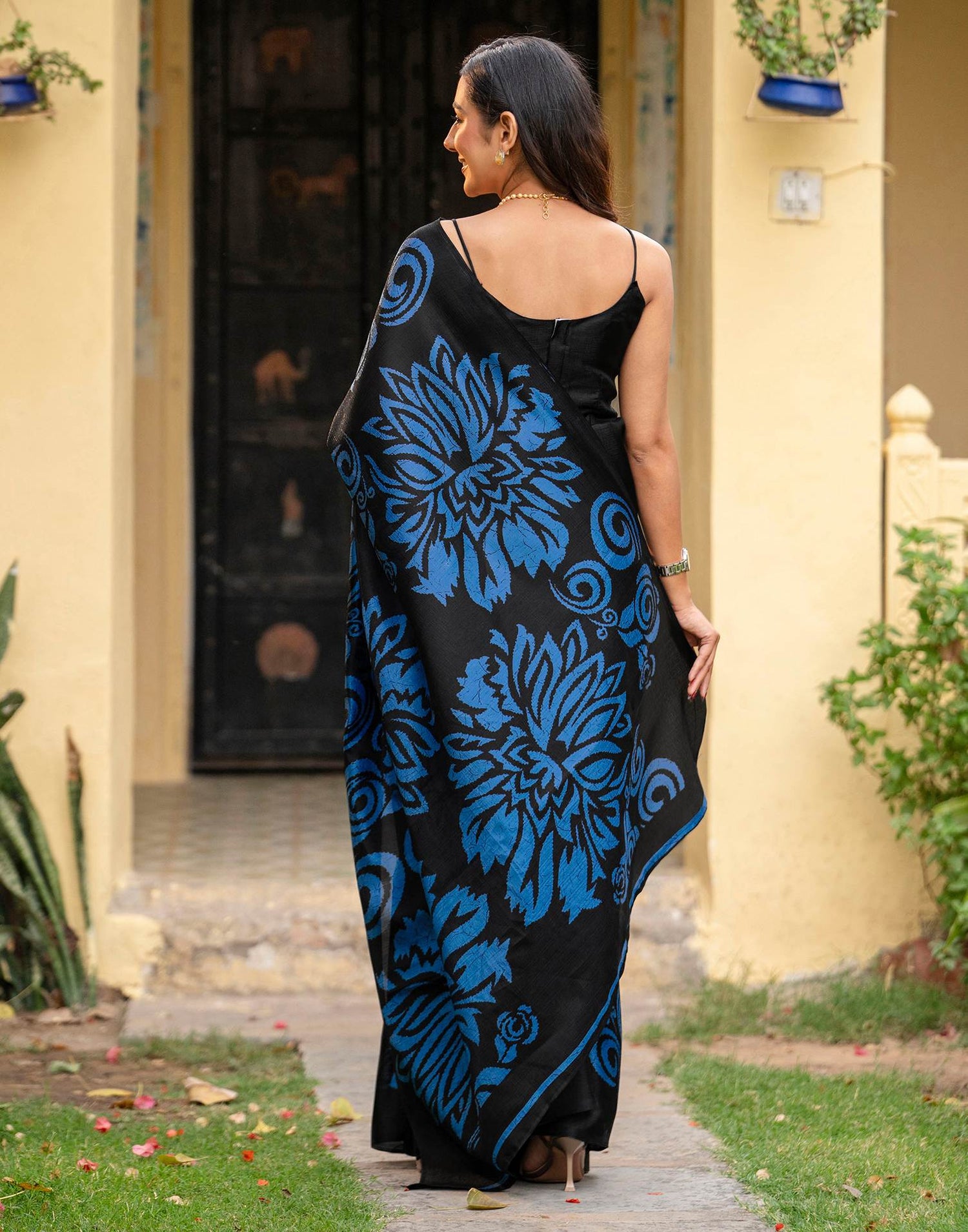 Black Khadi Floral Printed Saree