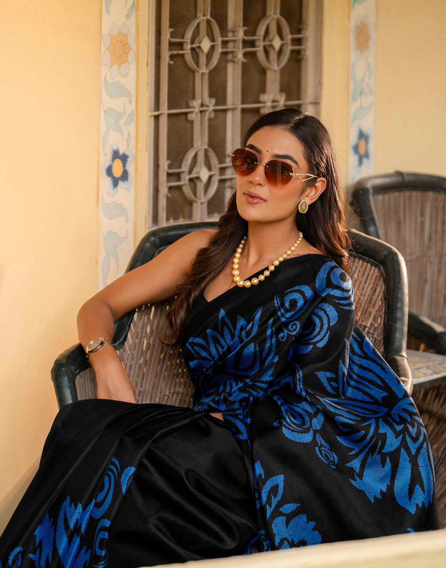 Black Khadi Floral Printed Saree