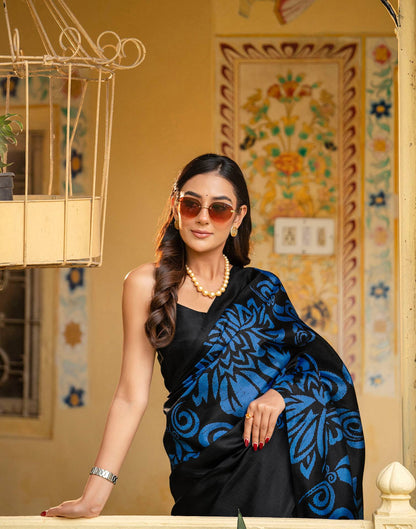 Black Khadi Floral Printed Saree