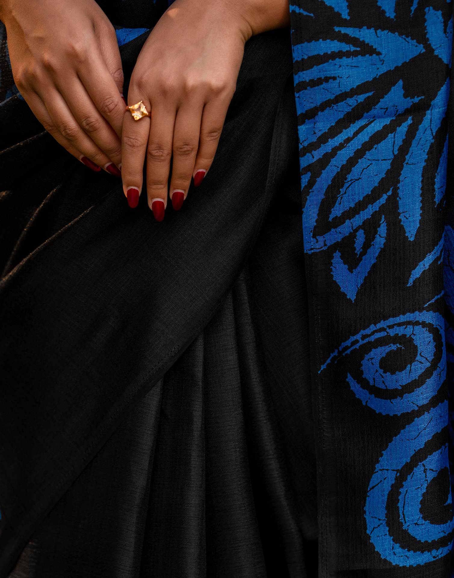 Black Khadi Floral Printed Saree