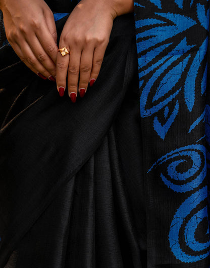 Black Khadi Floral Printed Saree