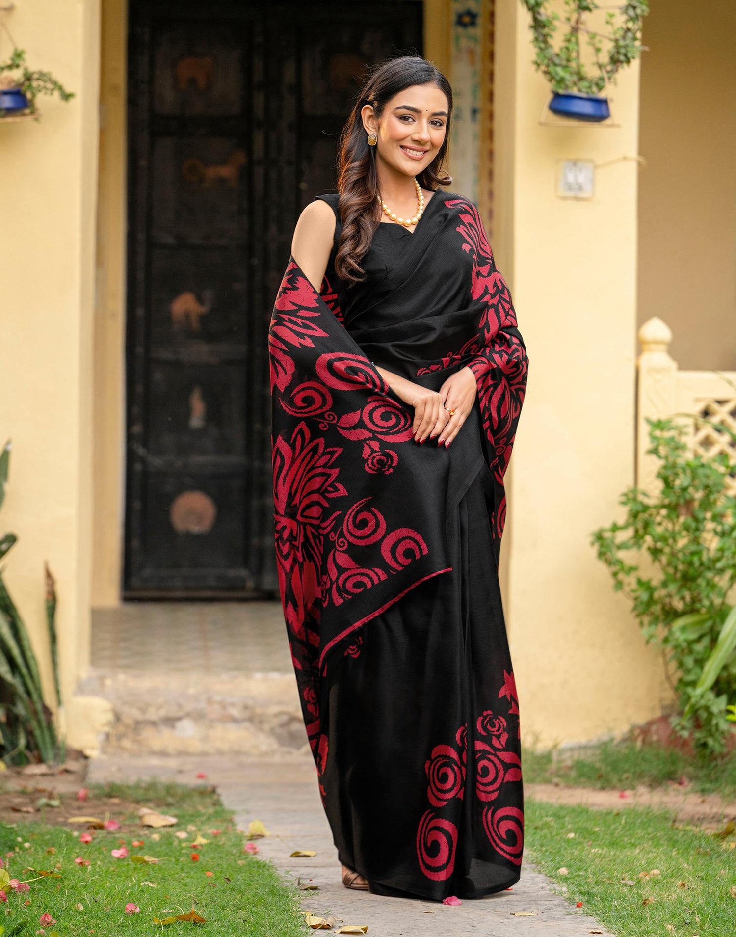 Black Khadi Floral Printed Saree