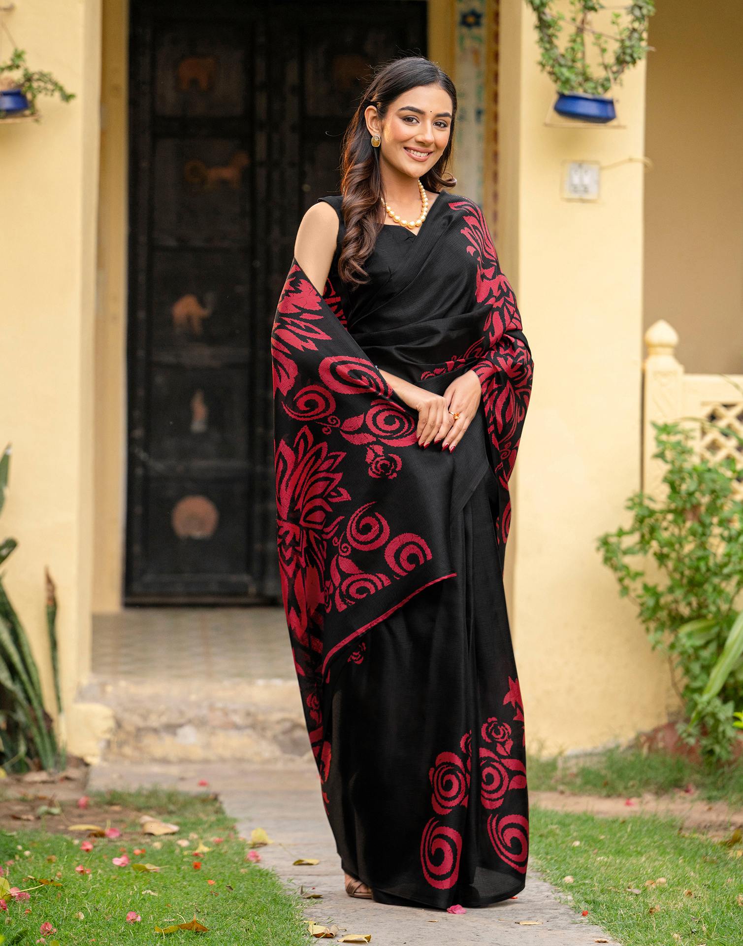 Black Khadi Floral Printed Saree