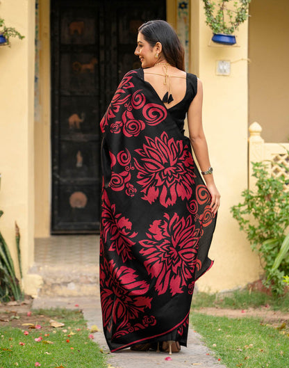 Black Khadi Floral Printed Saree