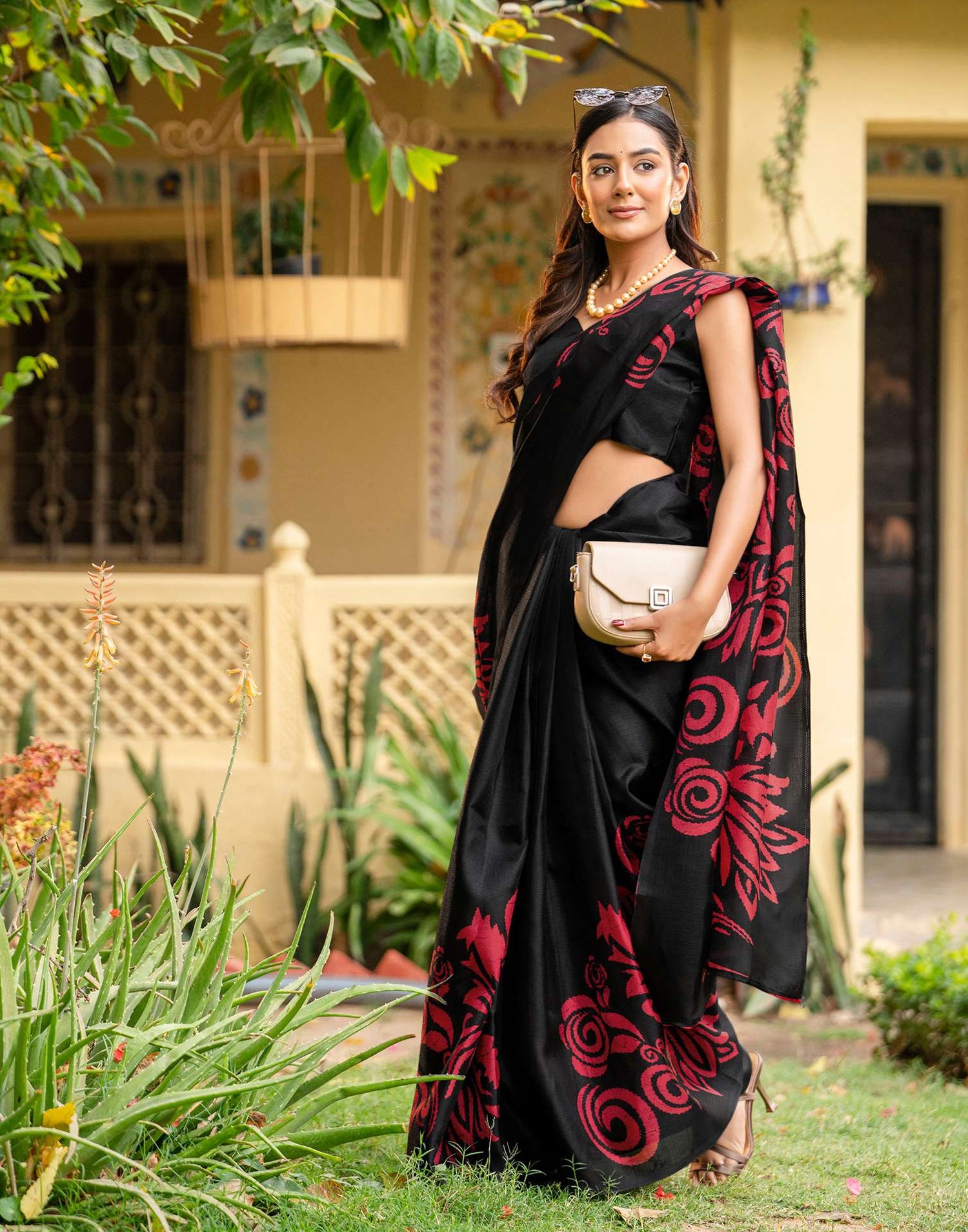 Black Khadi Floral Printed Saree