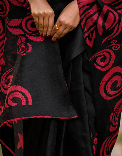 Black Khadi Floral Printed Saree