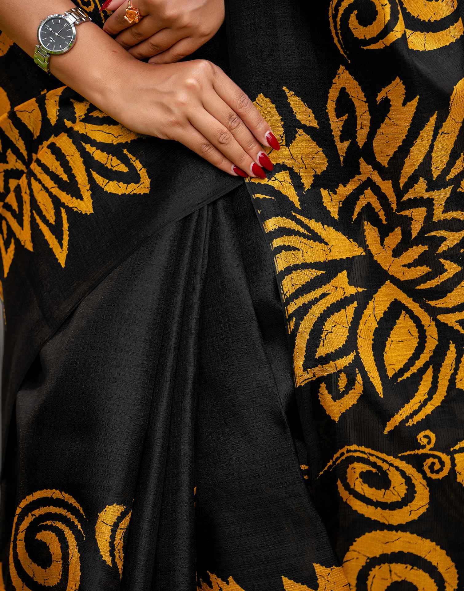 Black Khadi Floral Printed Saree
