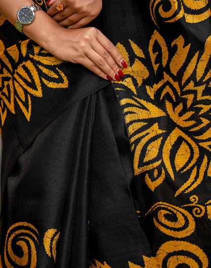 Black Khadi Floral Printed Saree