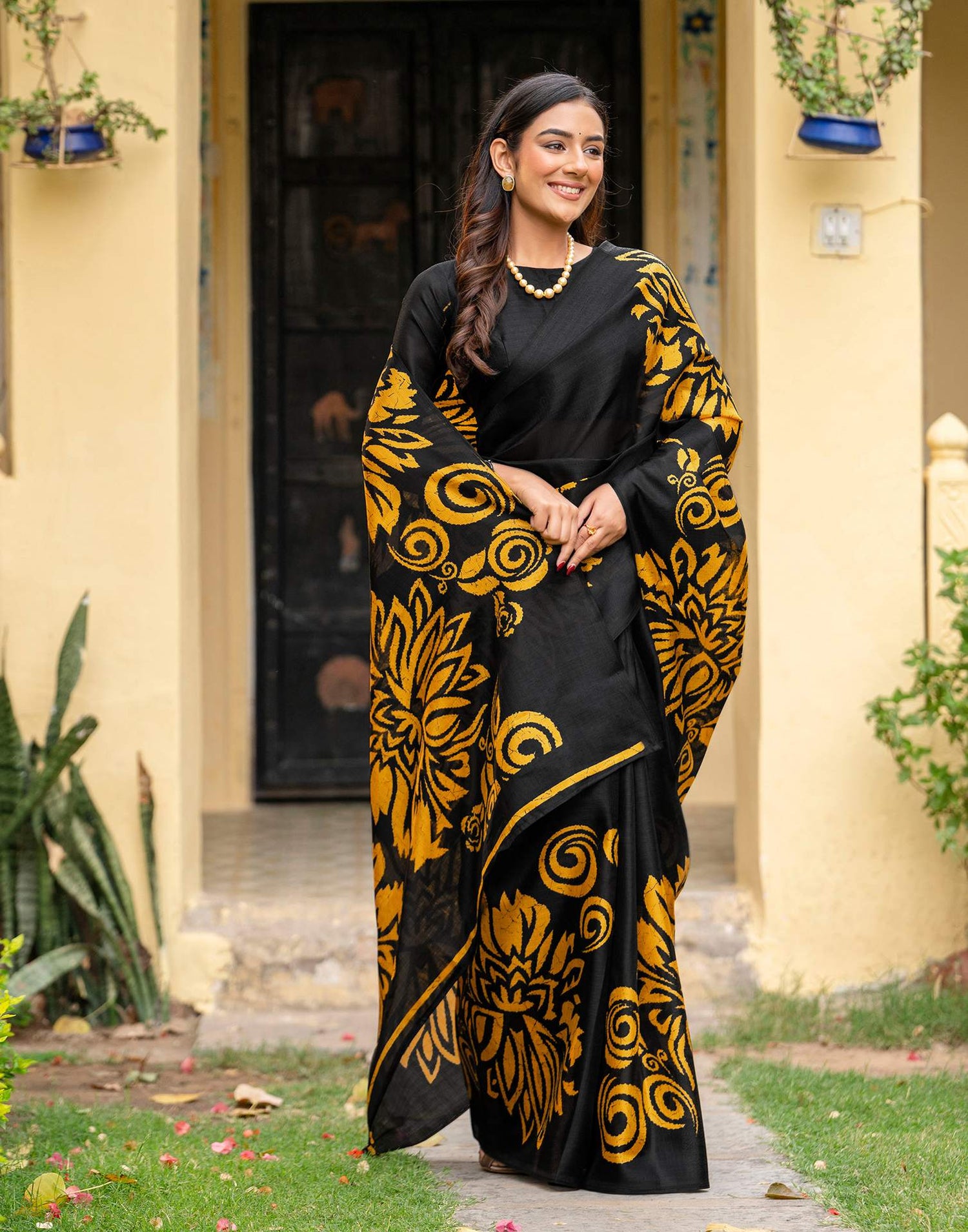Black Khadi Floral Printed Saree