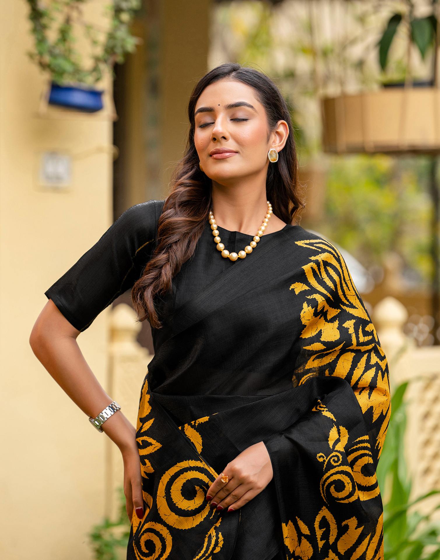 Black Khadi Floral Printed Saree