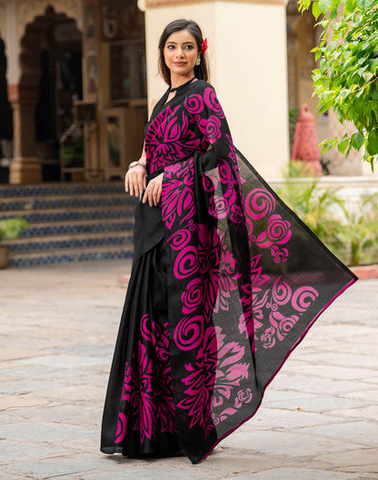 Black Khadi Floral Printed Saree