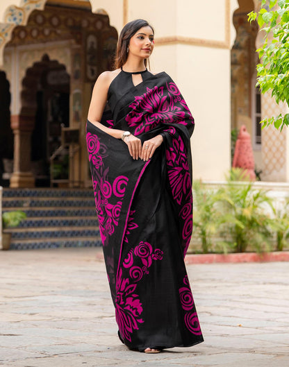 Black Khadi Floral Printed Saree