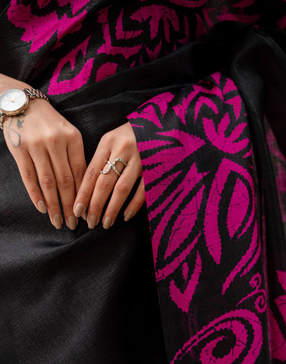 Black Khadi Floral Printed Saree