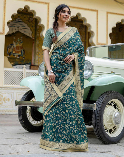 Rama Blue Khadi Warli Printed Saree