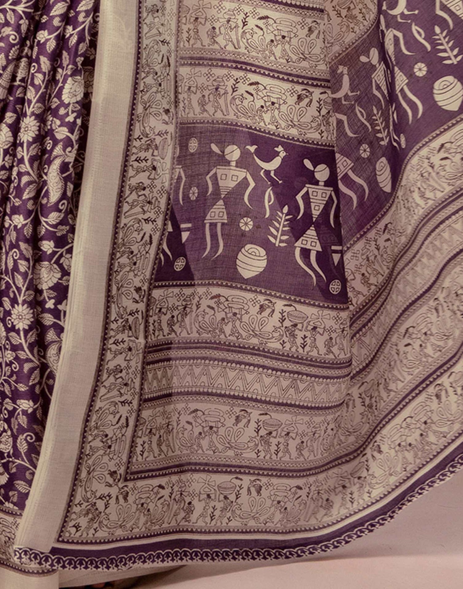 Purple Khadi Printed Warli Printed Saree