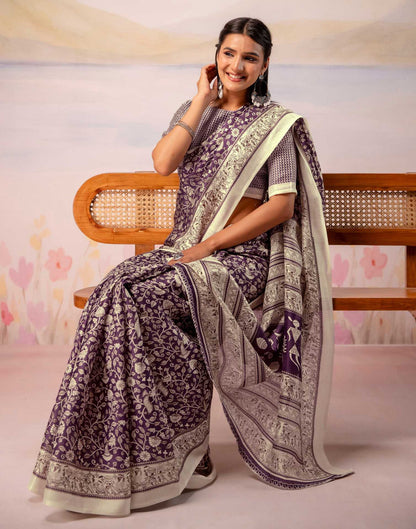 Purple Khadi Printed Warli Printed Saree