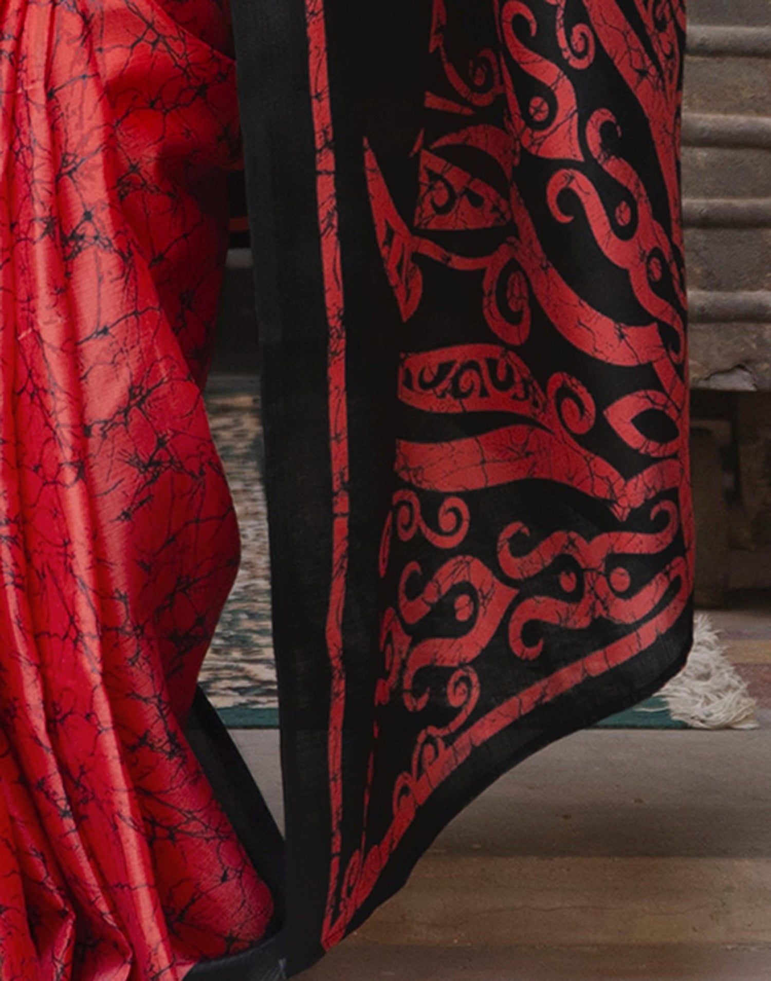 Red Khadi Abstract Printed Saree