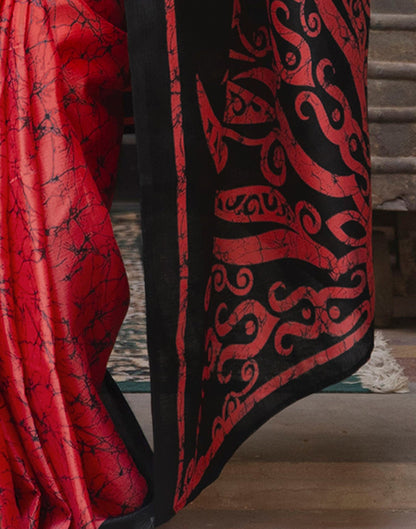 Red Khadi Abstract Printed Saree