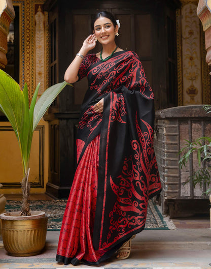 Red Khadi Abstract Printed Saree