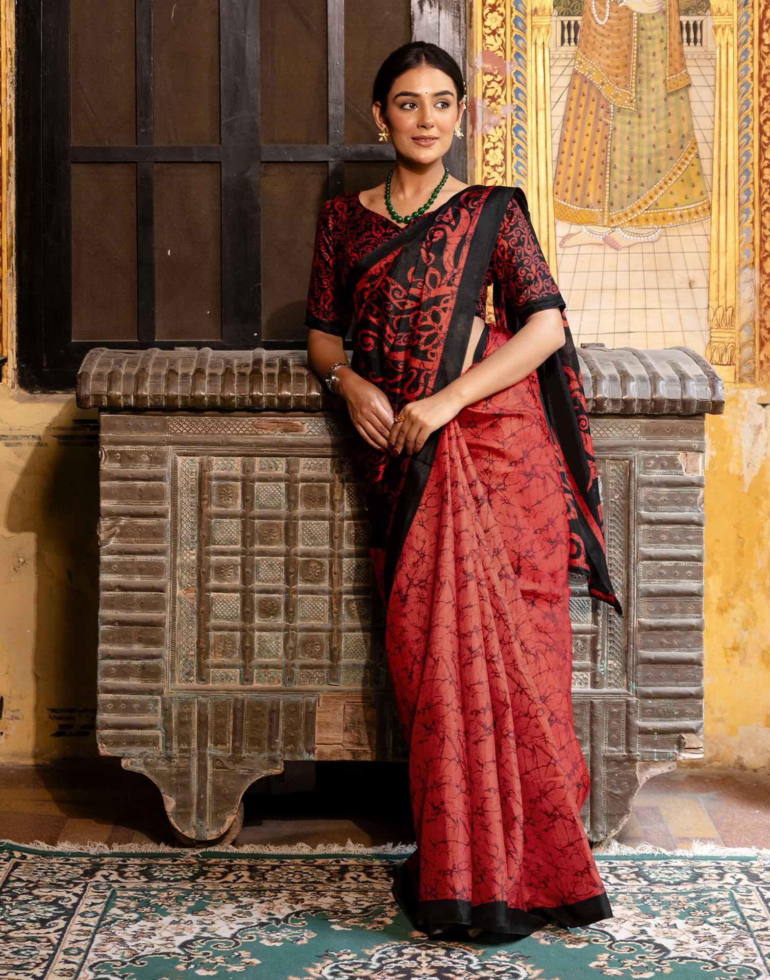 Red Khadi Abstract Printed Saree