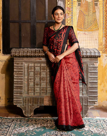 Red Khadi Abstract Printed Saree