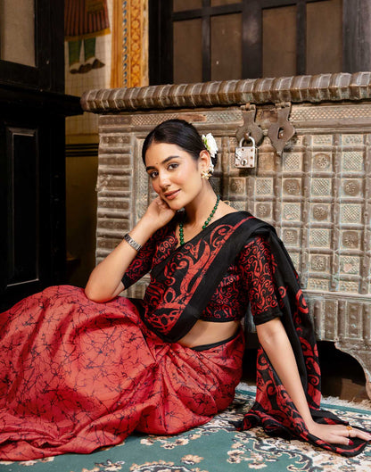 Red Khadi Abstract Printed Saree