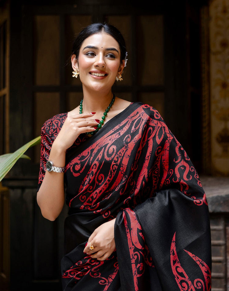 Red Khadi Abstract Printed Saree