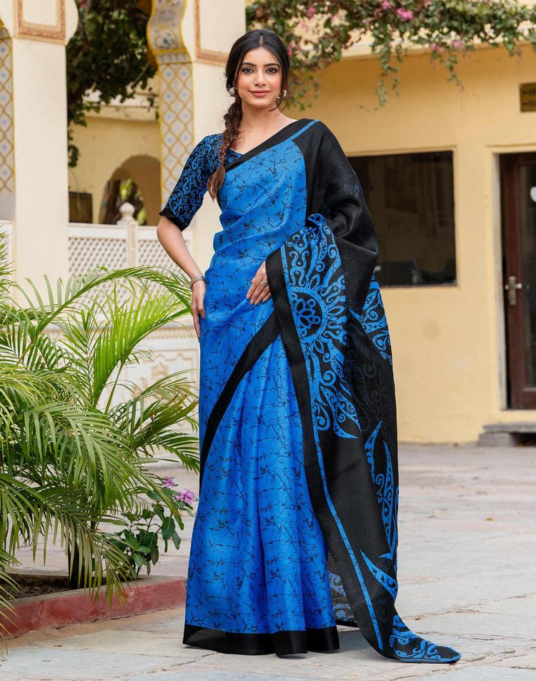 Blue Khadi Abstract Printed Saree