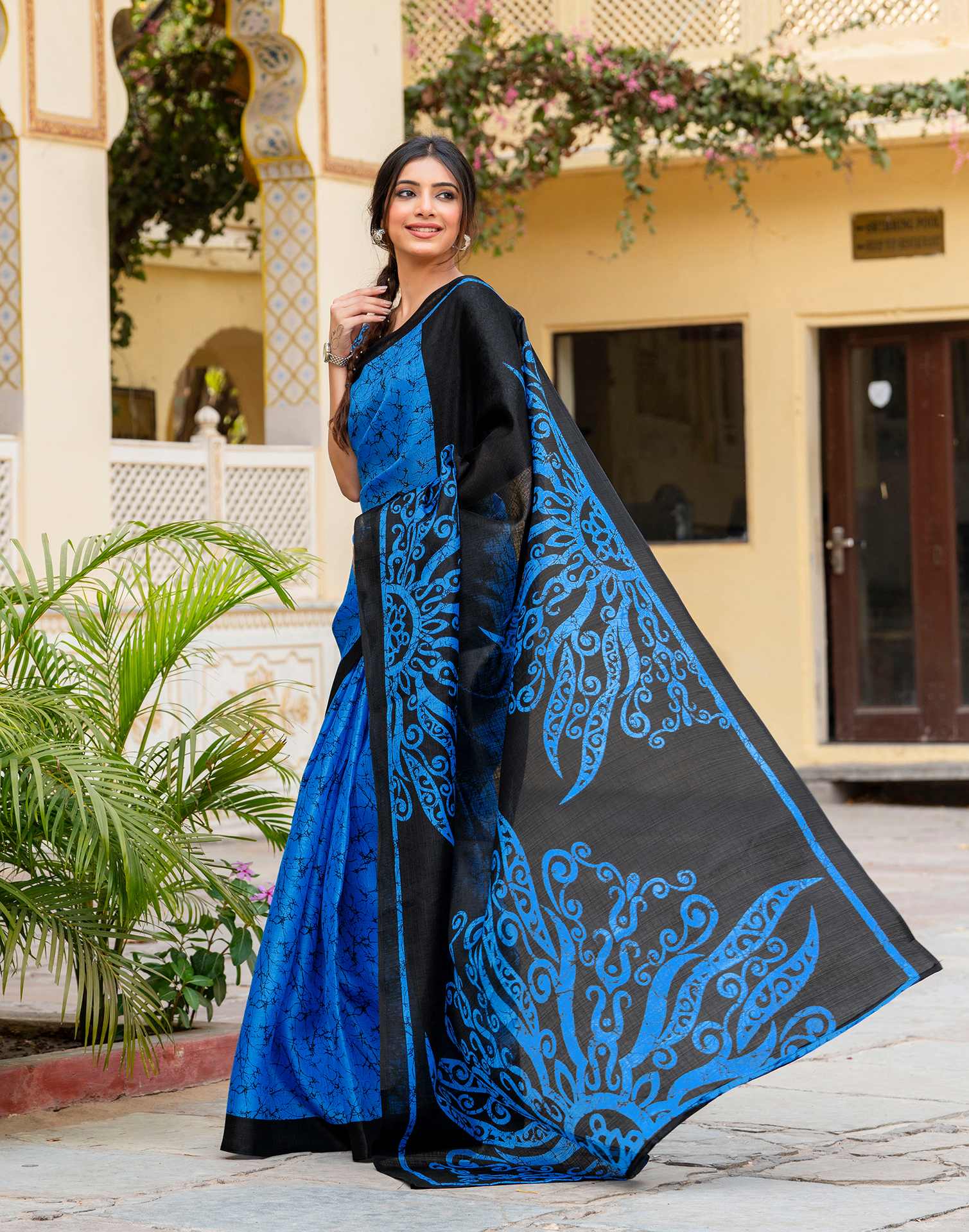 Blue Khadi Abstract Printed Saree