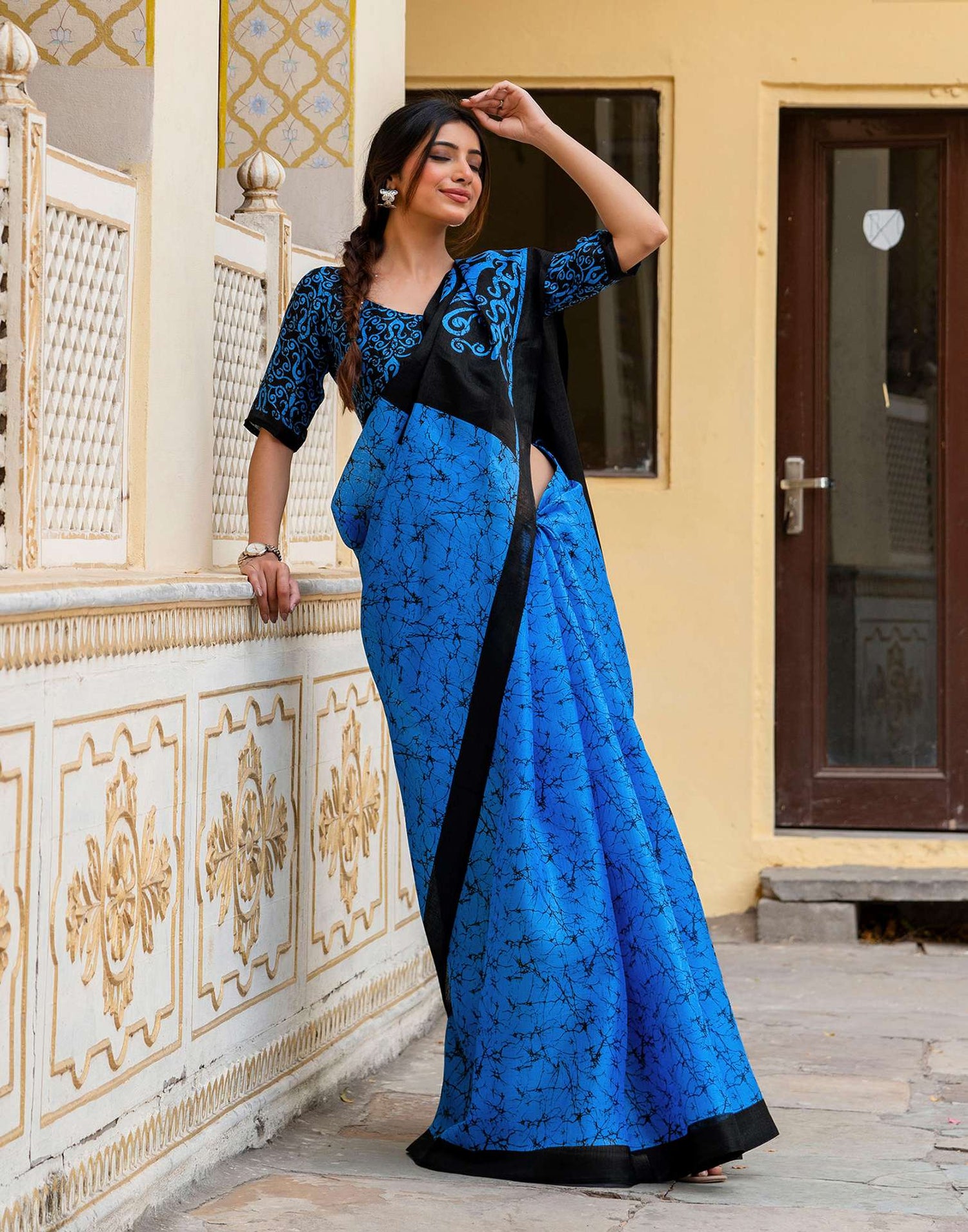 Blue Khadi Abstract Printed Saree