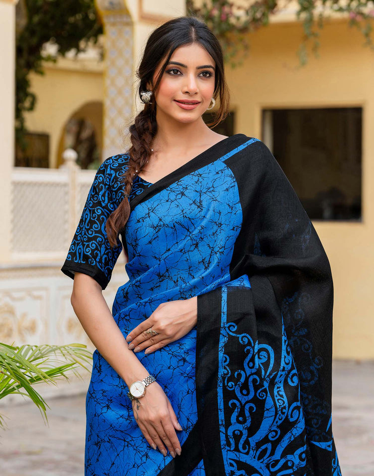 Blue Khadi Abstract Printed Saree