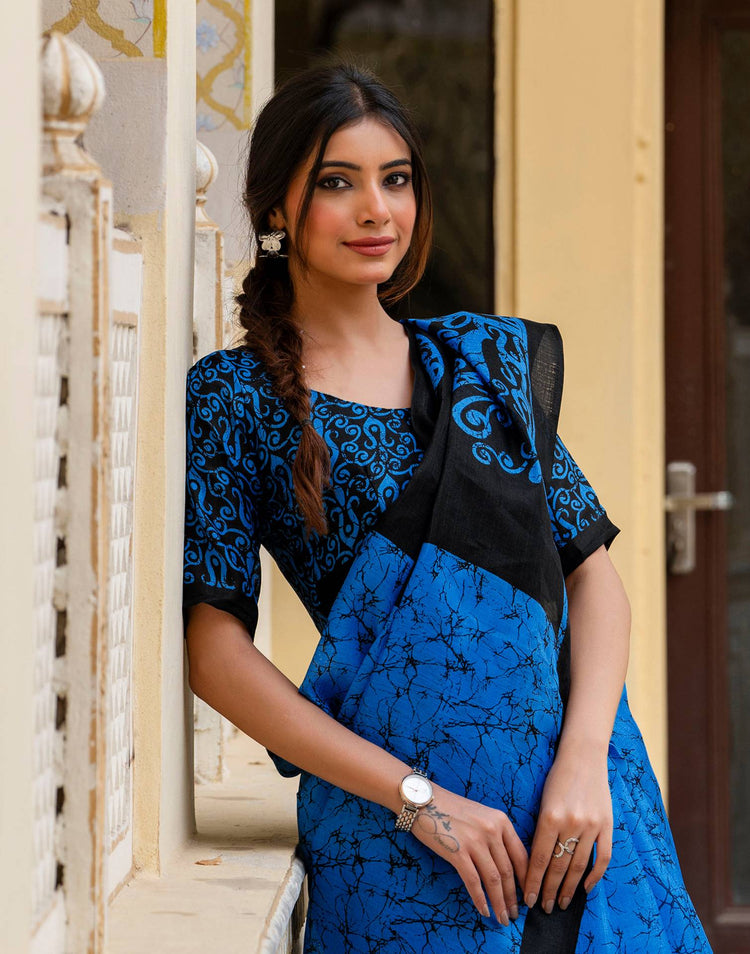 Blue Khadi Abstract Printed Saree