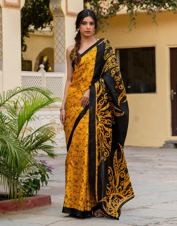 Yellow Khadi Abstract Printed Saree