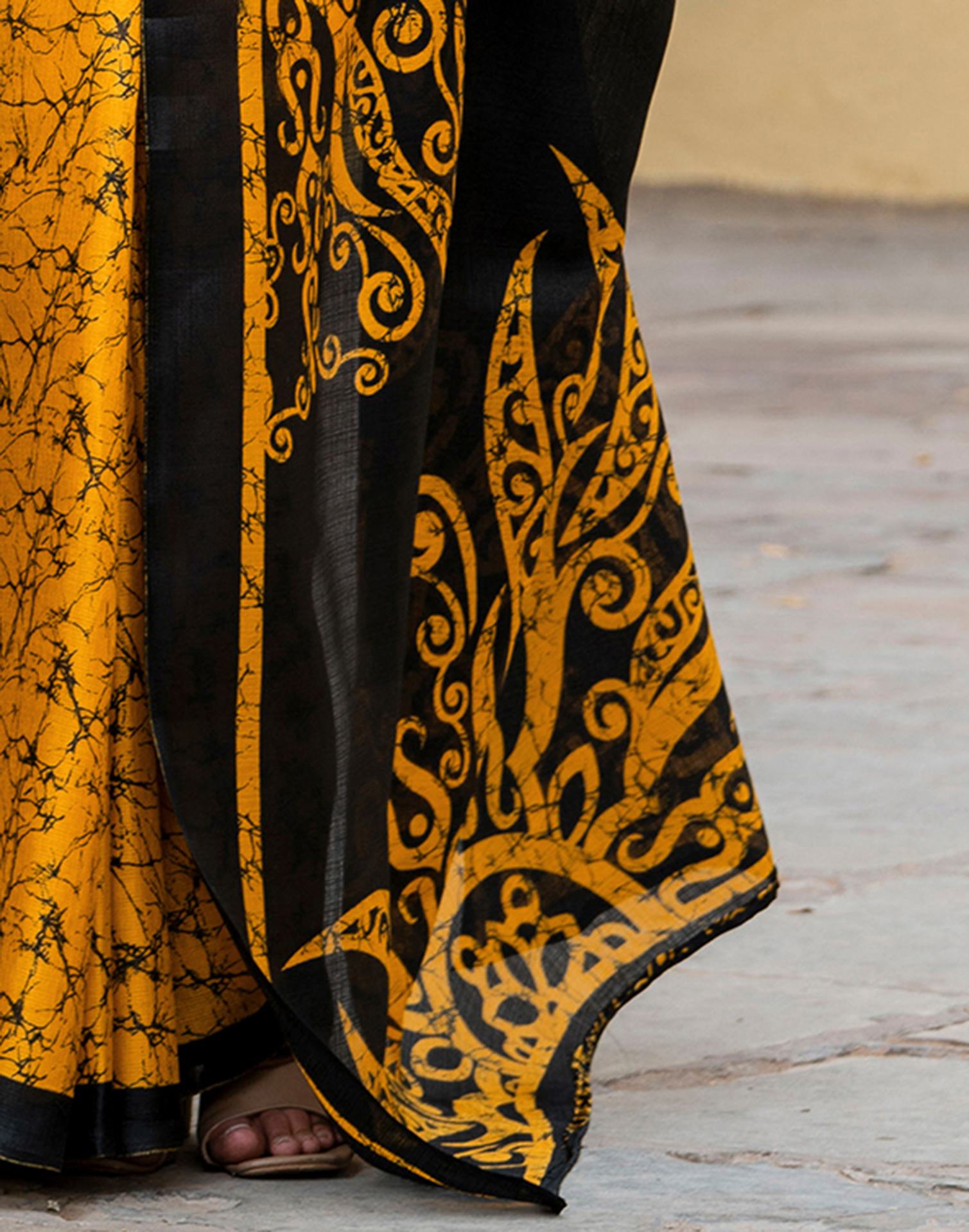 Yellow Khadi Abstract Printed Saree