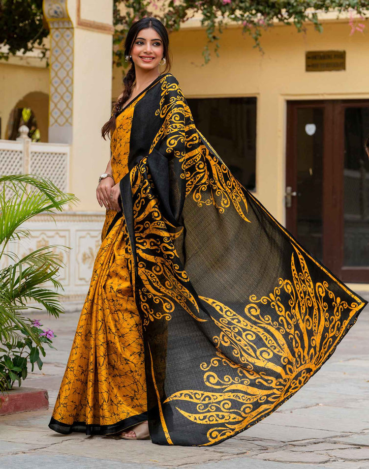 Yellow Khadi Abstract Printed Saree