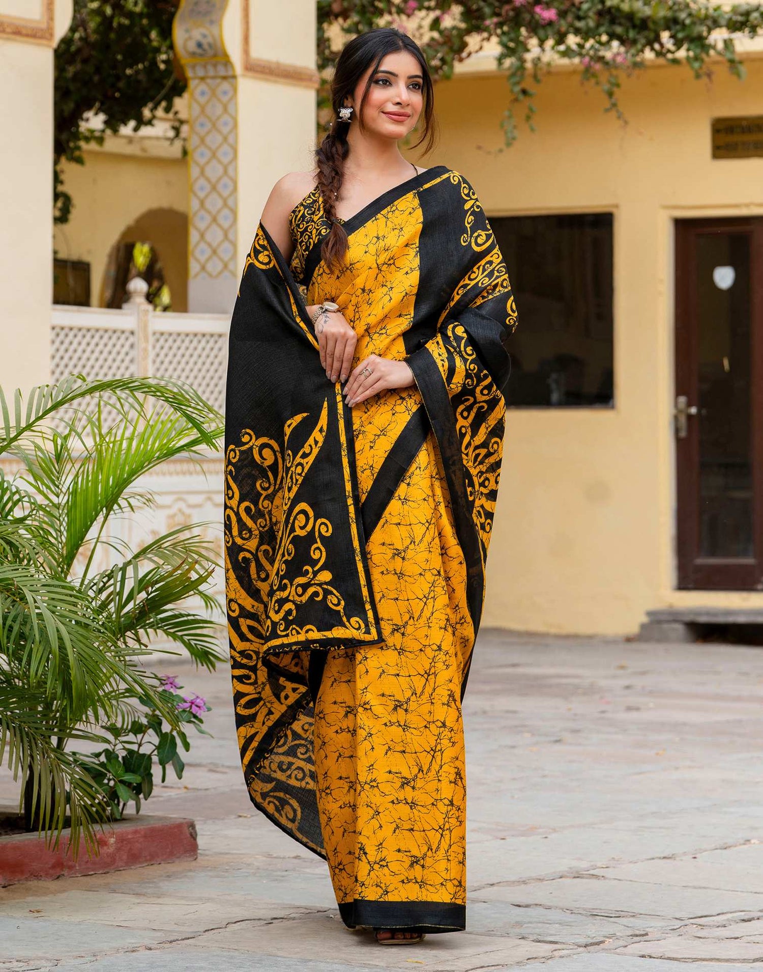 Yellow Khadi Abstract Printed Saree