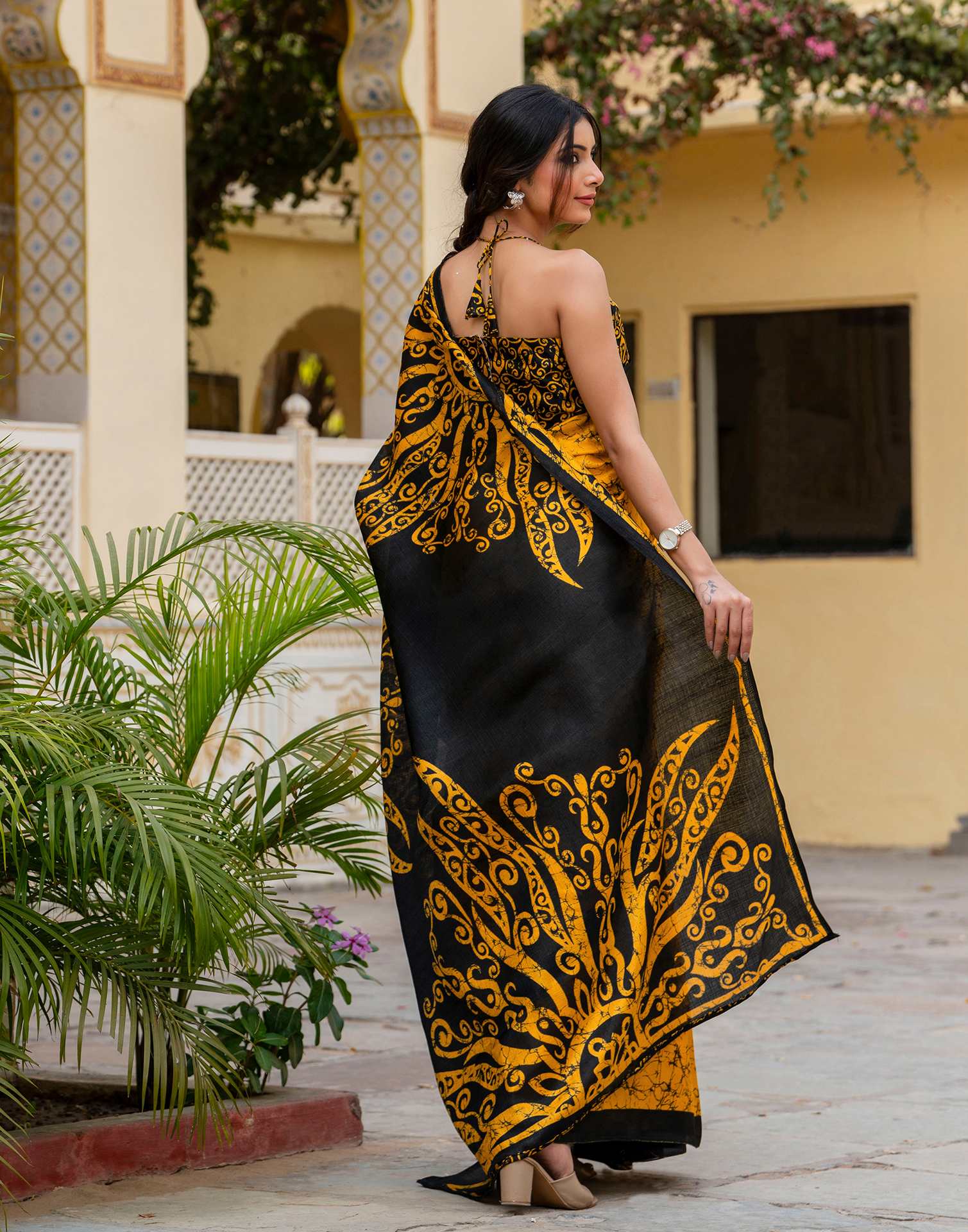 Yellow Khadi Abstract Printed Saree