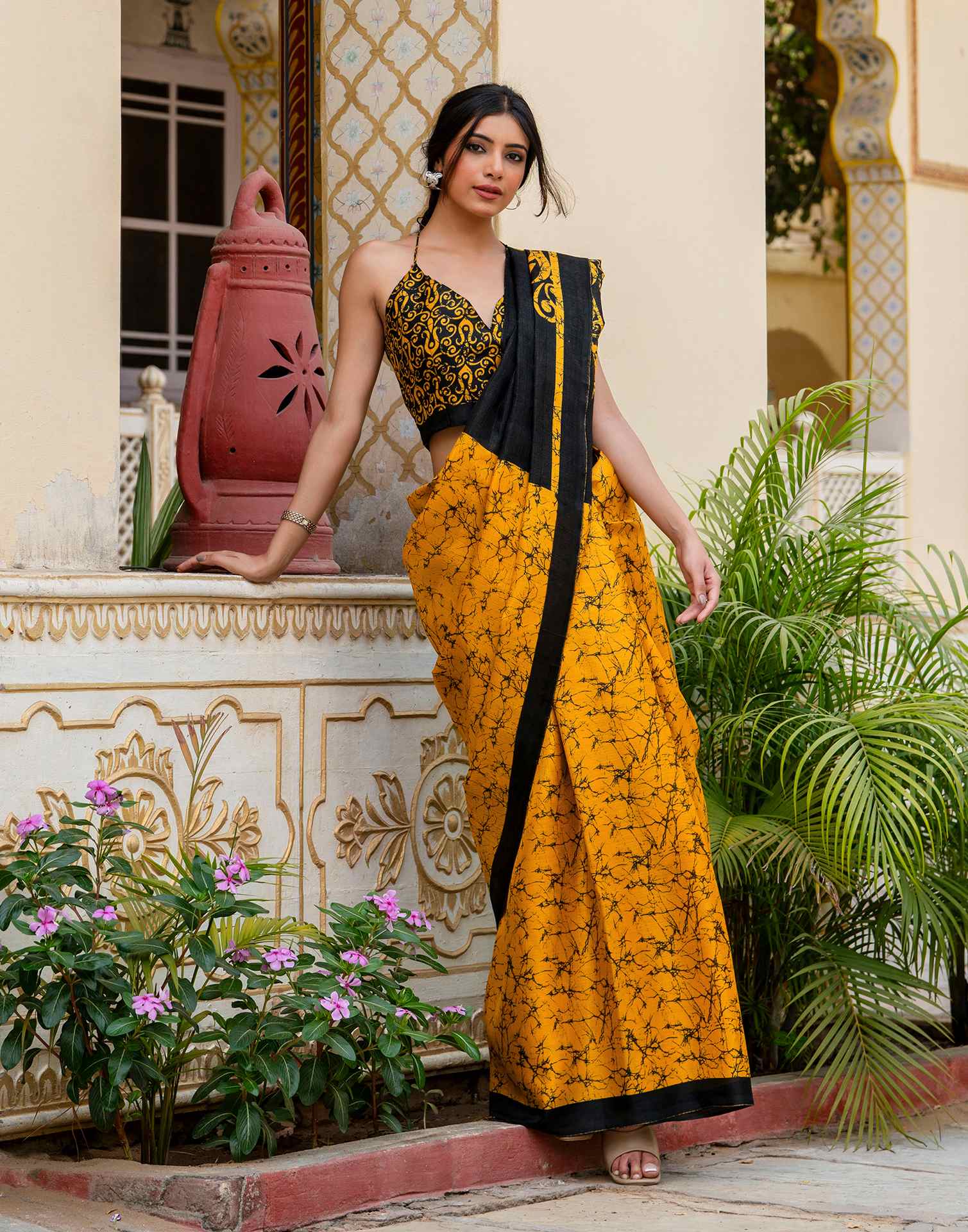 Yellow Khadi Abstract Printed Saree