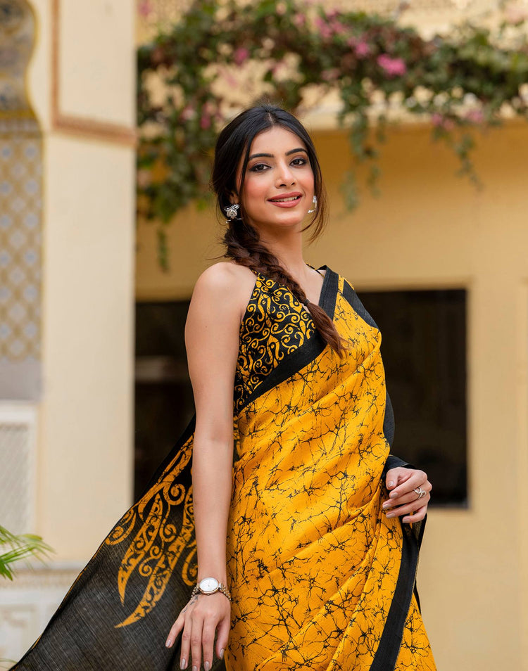 Yellow Khadi Abstract Printed Saree