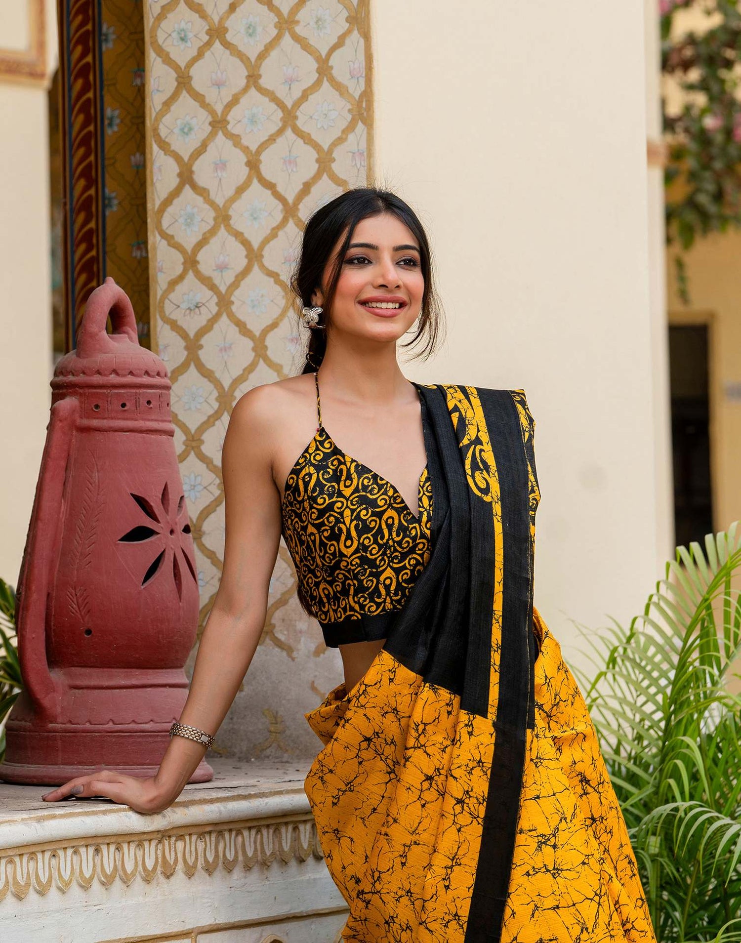 Yellow Khadi Abstract Printed Saree