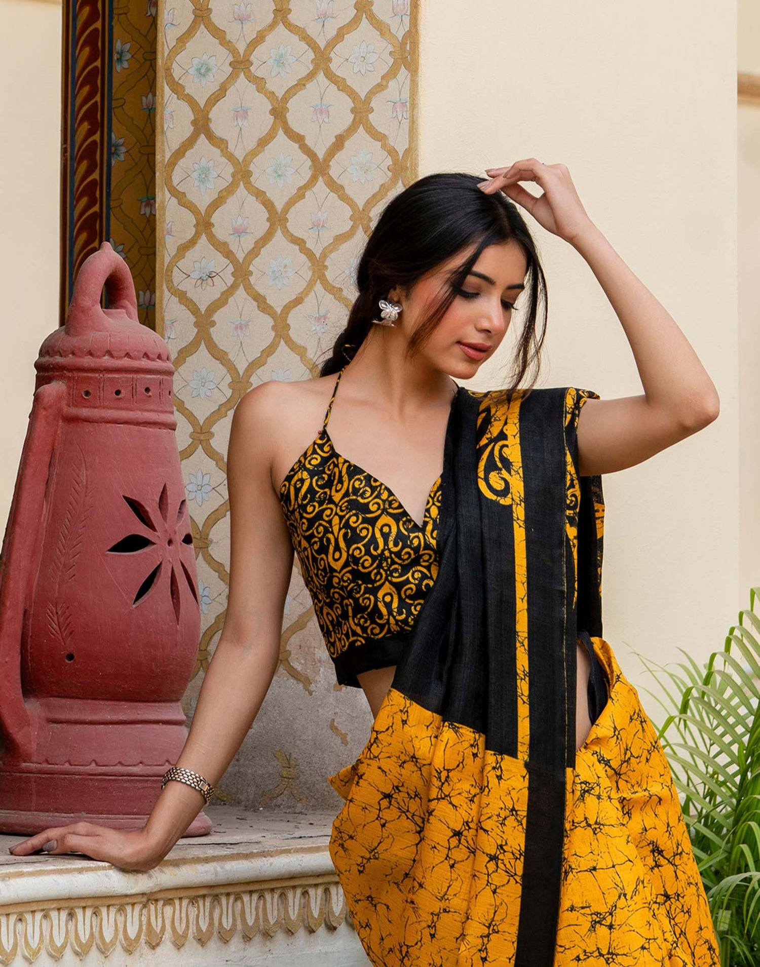 Yellow Khadi Abstract Printed Saree