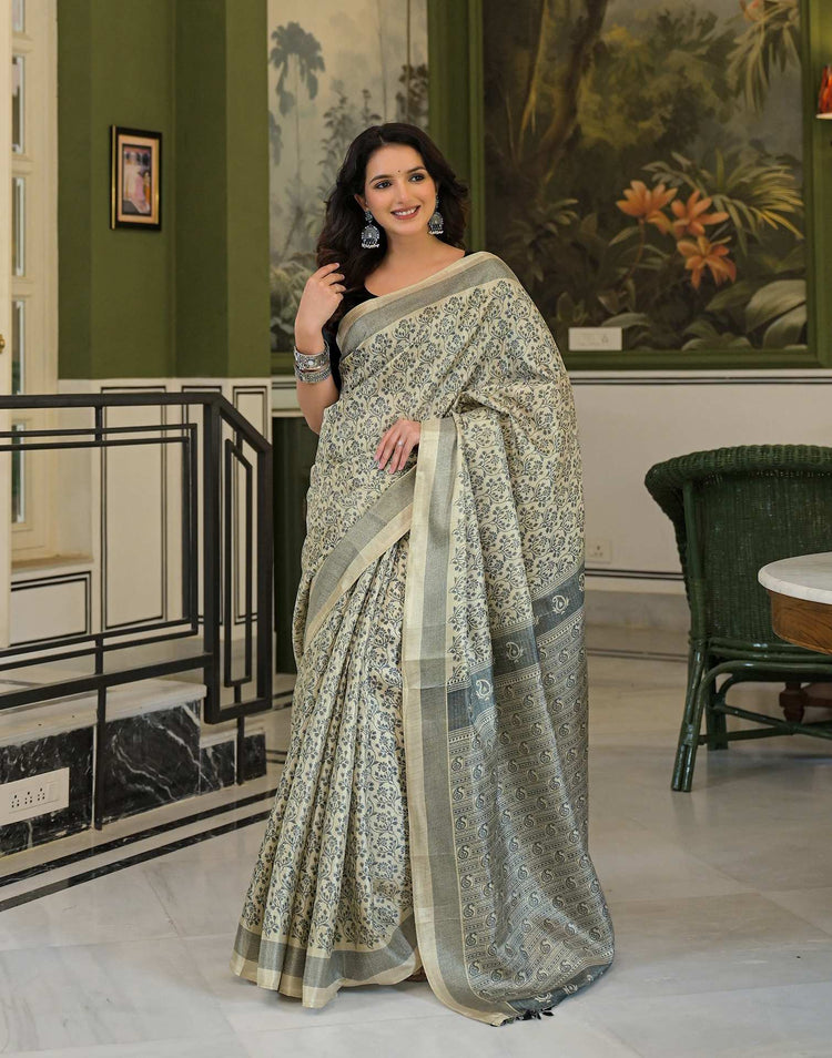 Beige Khadi Printed Saree