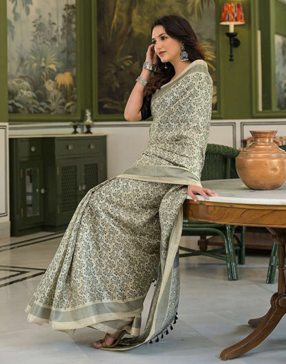 Beige Khadi Printed Saree