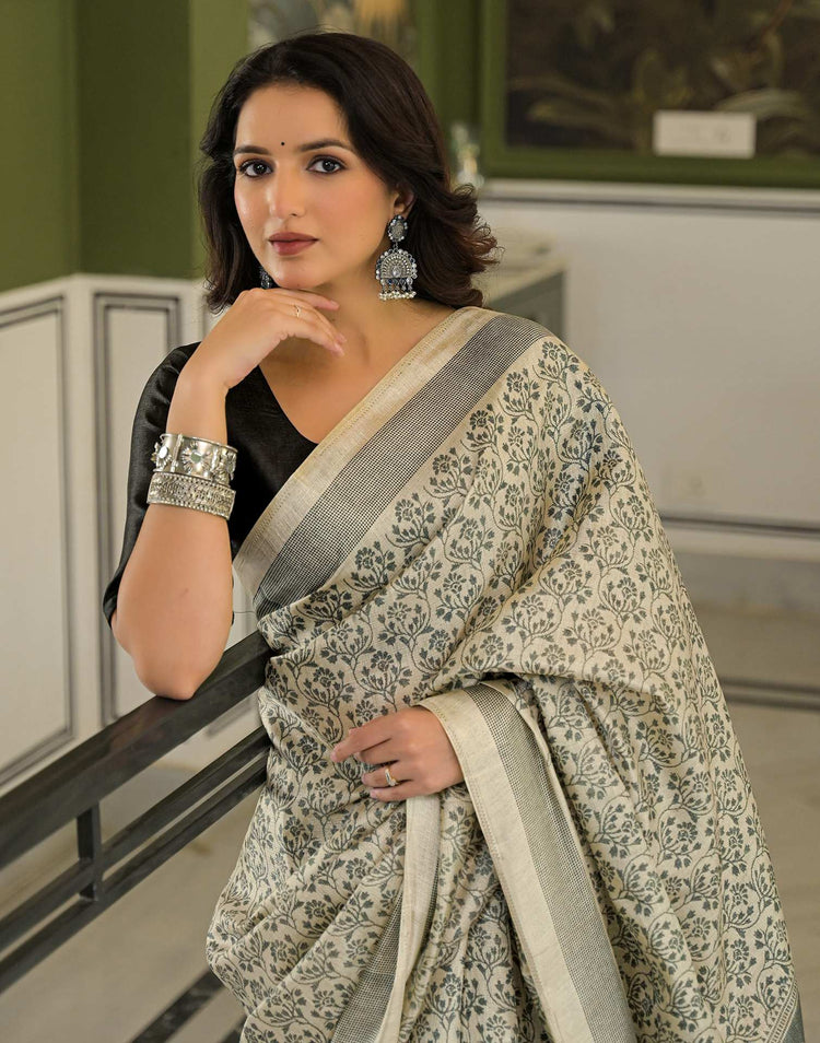 Beige Khadi Printed Saree