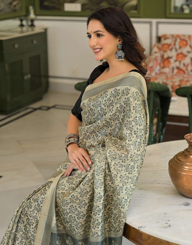 Beige Khadi Printed Saree